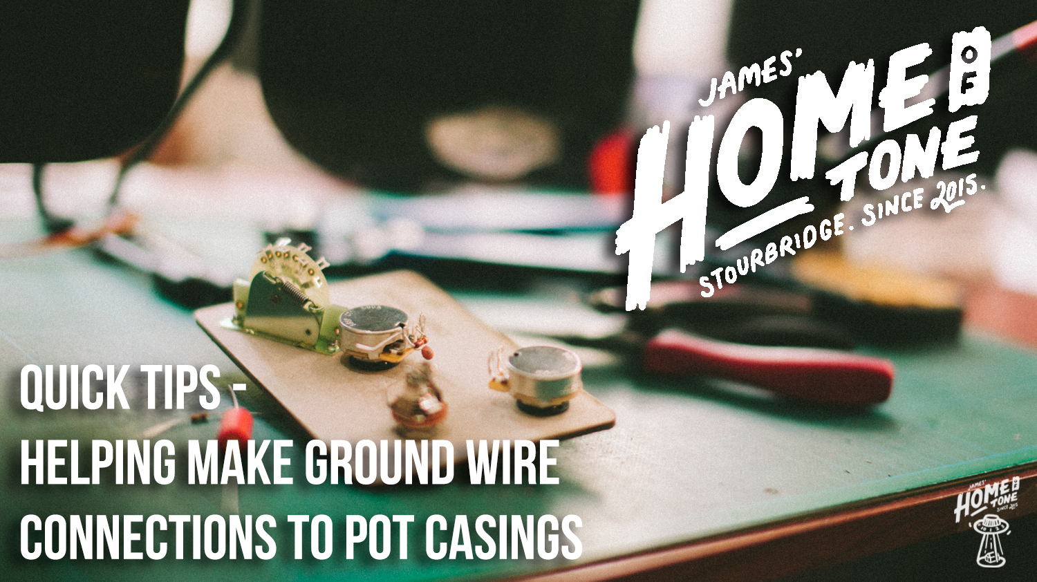 Helping prepare and make ground wire connections to guitar pot casings video