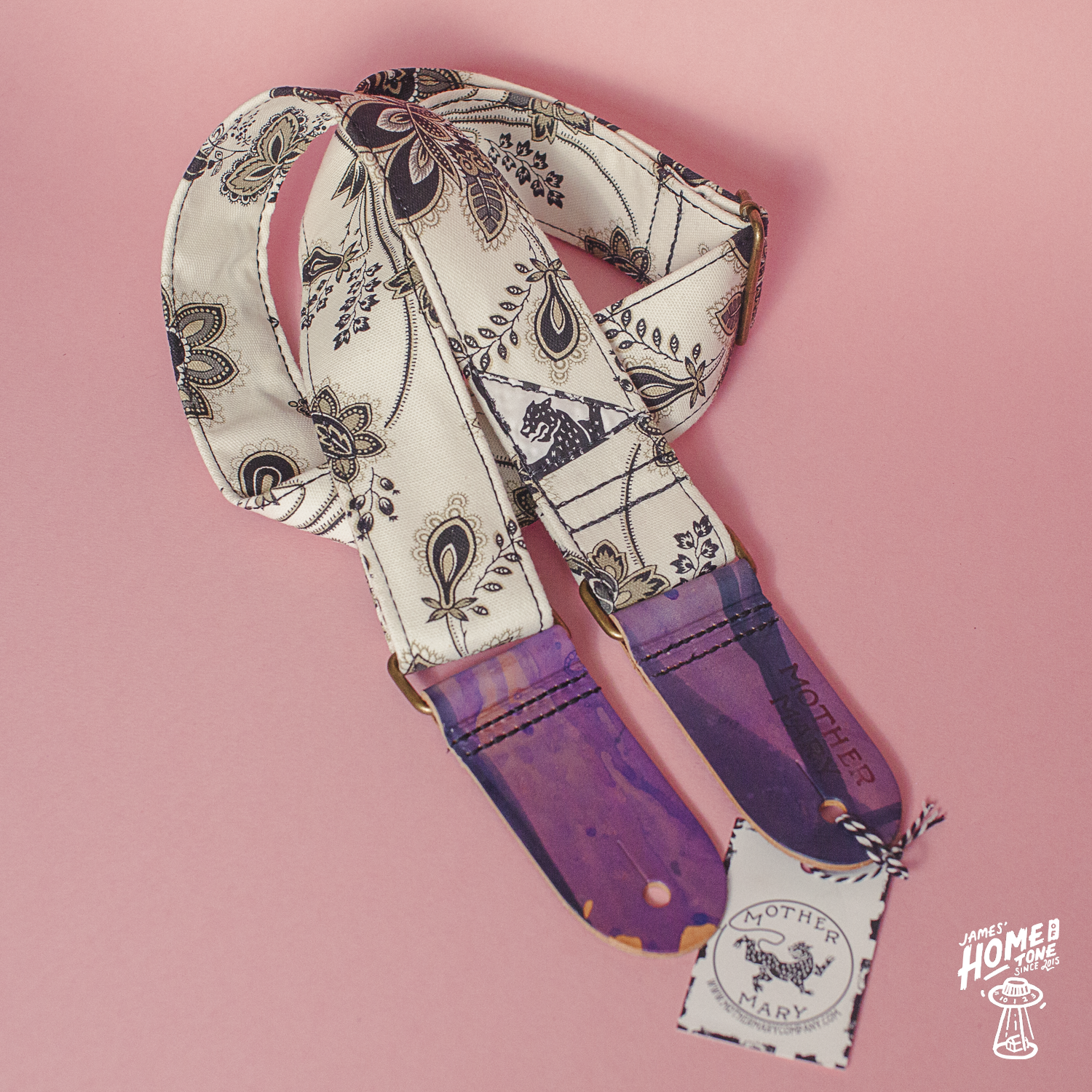 Mother Mary Company White Paisley guitar strap 1