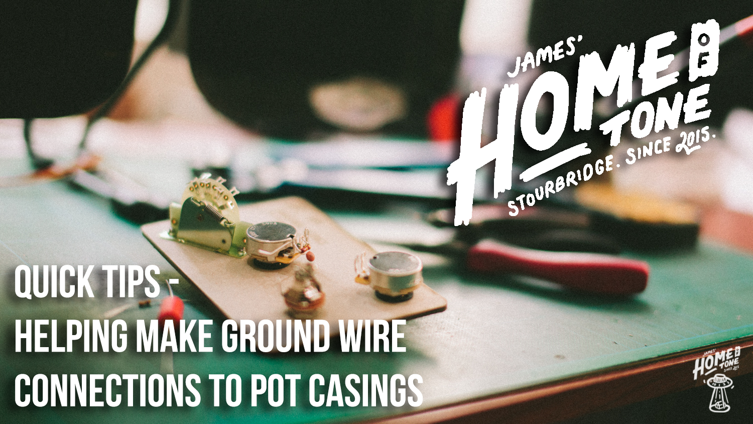 Helping prepare and make ground wire connections to guitar pot casings video
