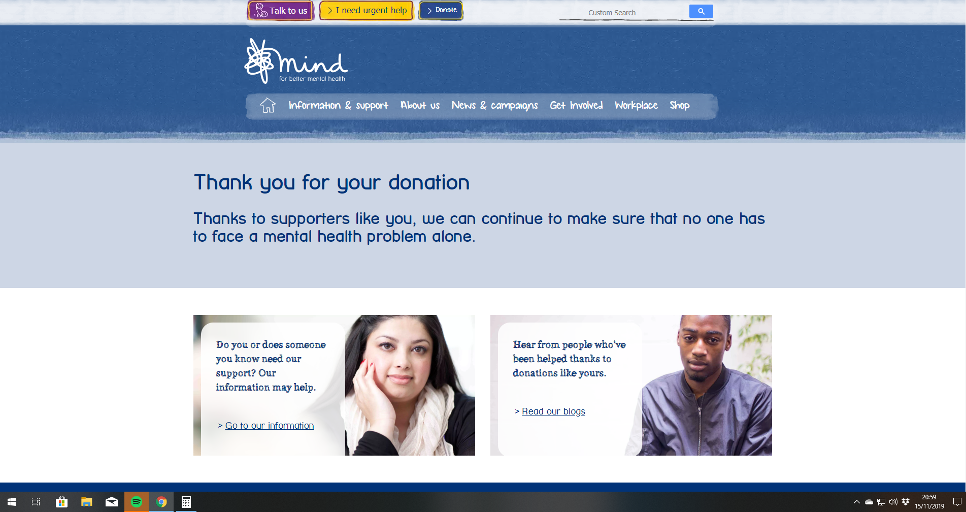 Thank you for your Mind Charity fundraising help!