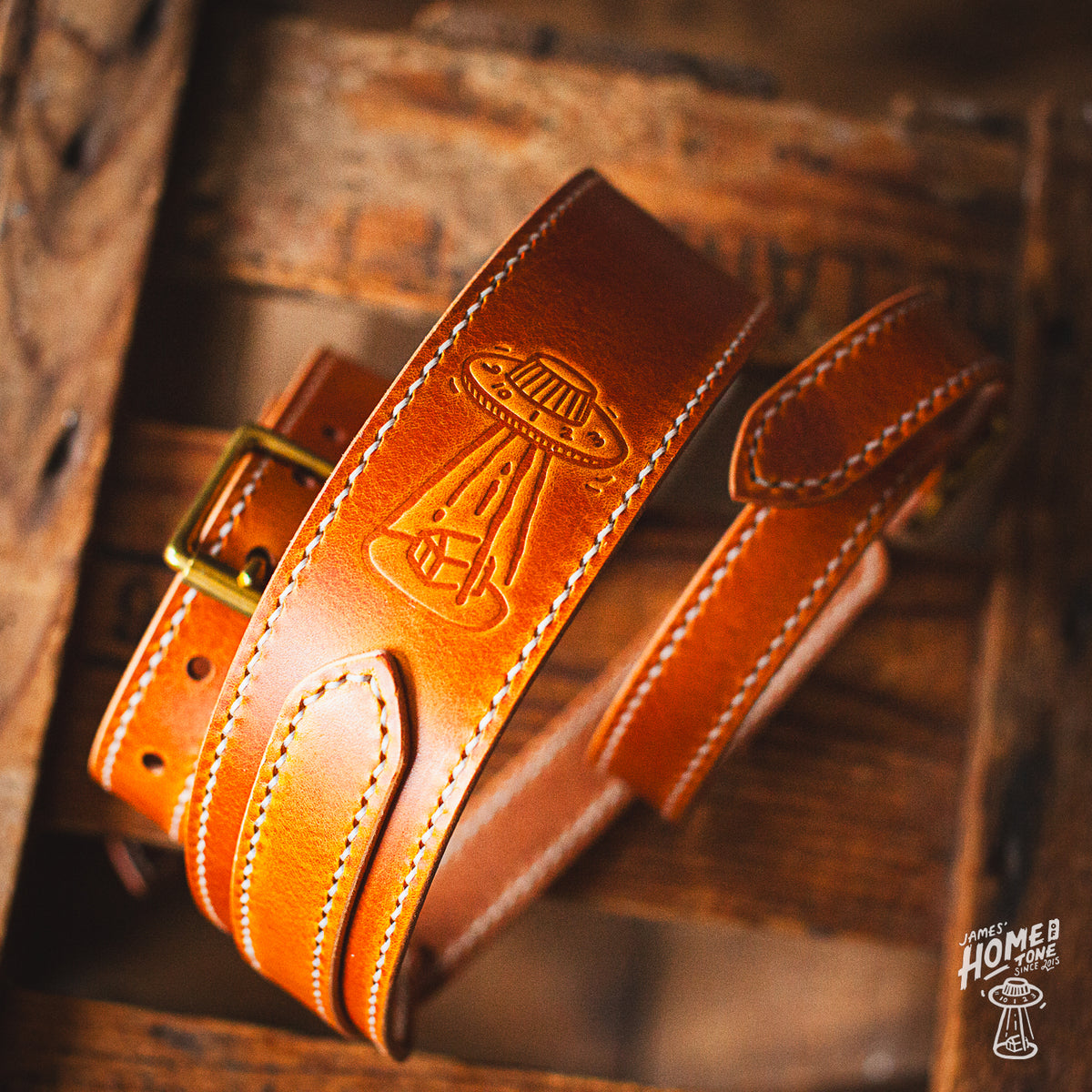 Lost Soul Leather handmade guitar strap - 'Rockatansky' burnt tan w/cr ...