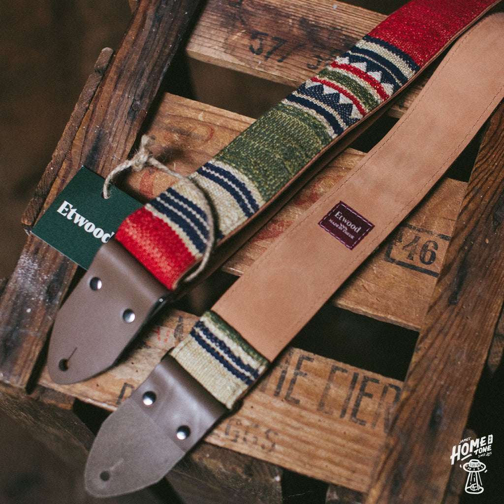 Etwood Handmade UK Guitar Straps Forest Nubuck wet sand and