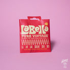 A red La Bella Pure Vintage electric guitar string bag with the brand and product information printed on the front.