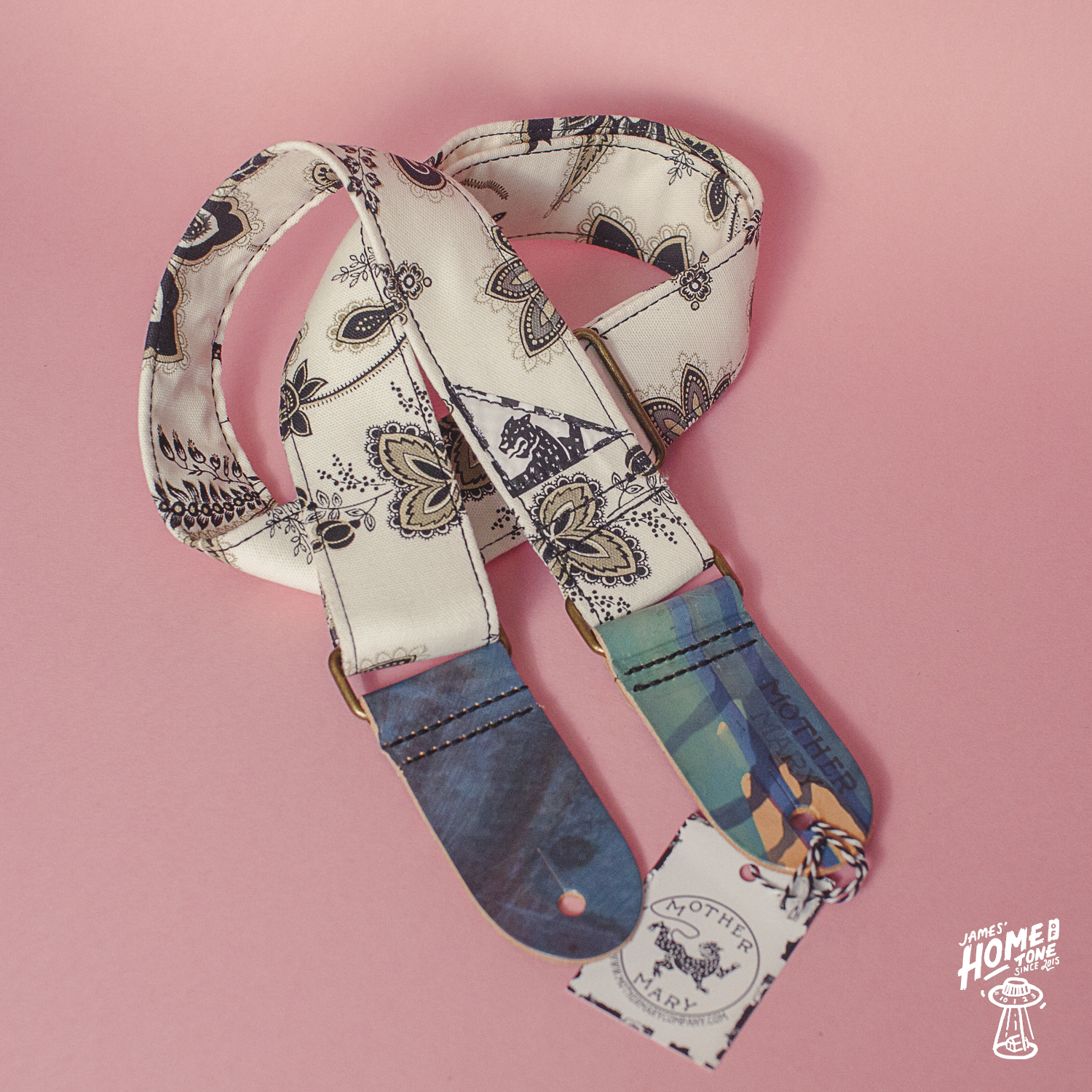 Mother Mary Company White Paisley guitar strap 2