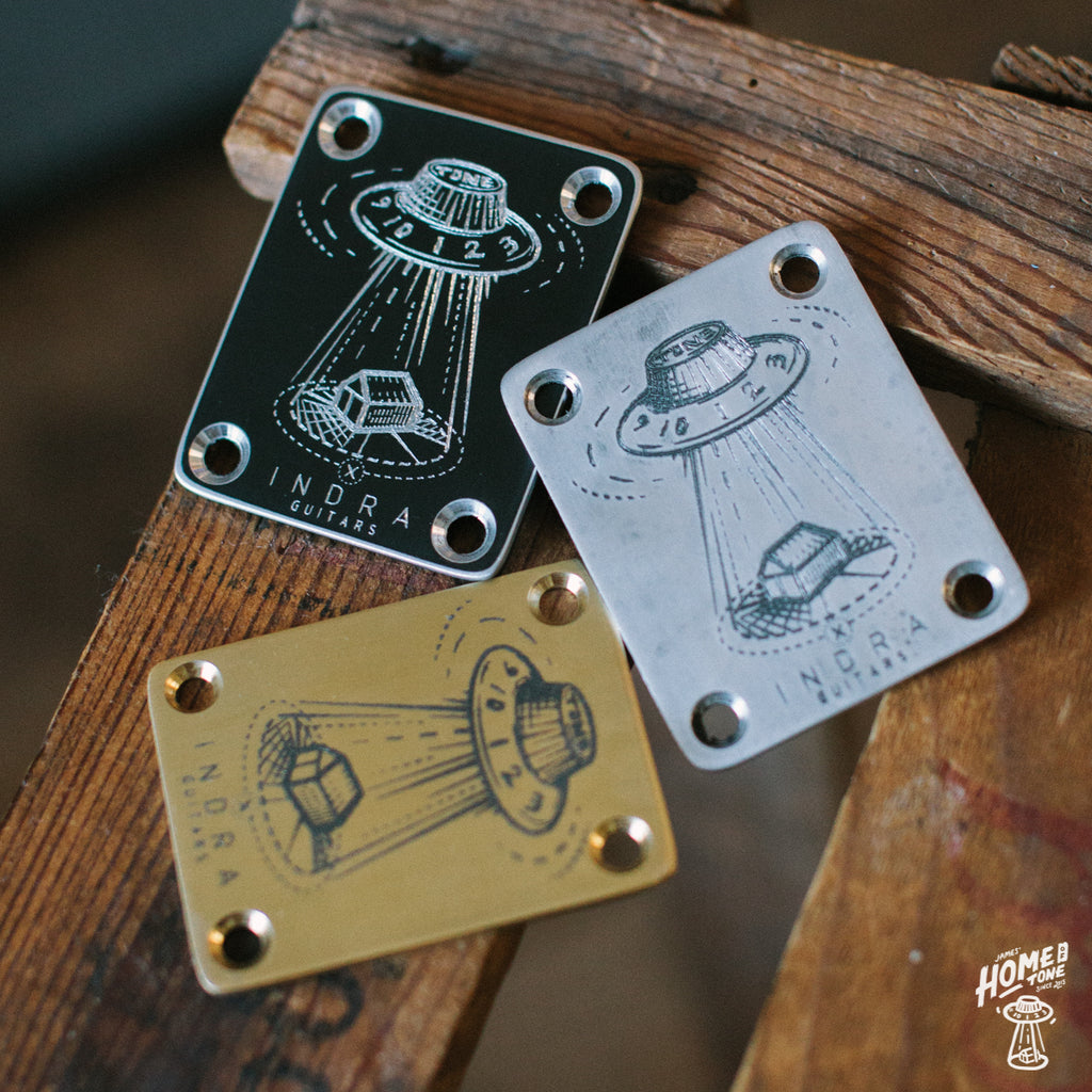 Indra Guitars x Home of Tone UFO etched neck plate