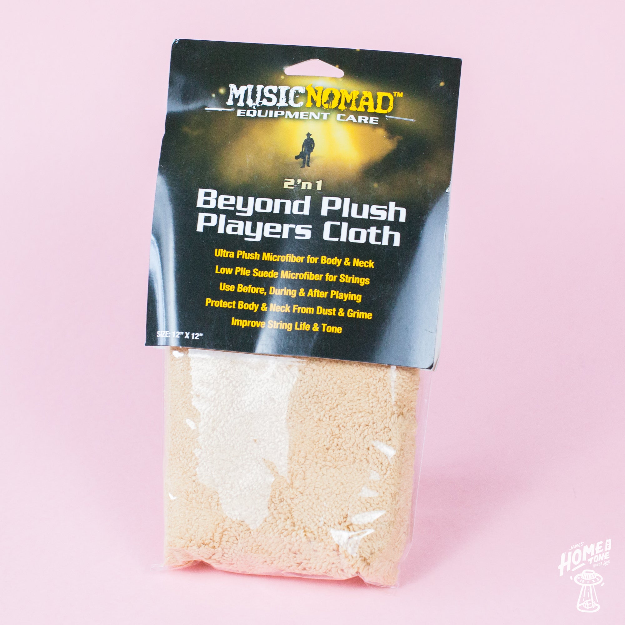 Packaged MusicNomad 2 'n 1 Beyond Plush Players Cloth, predominantly beige in color, displayed in its packaging with branding and product information visible.